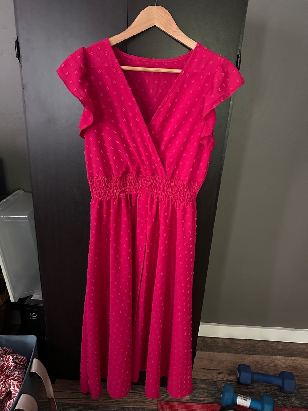 Women's Hot Pink V-Neck Midi Dress